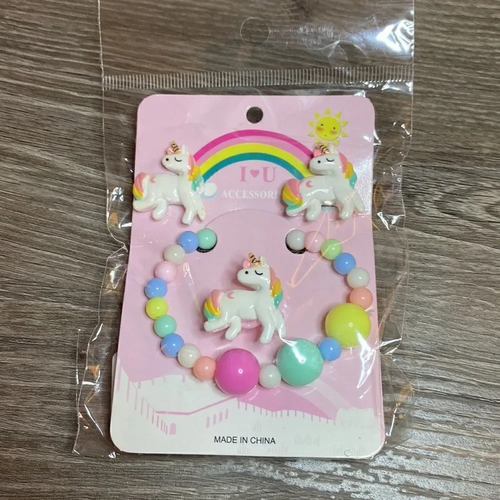 Pastel Rainbow Unicorn Jewelry Set